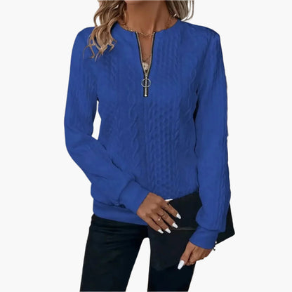 Damen Strickpullover mit Zopfmuster und Reißverschluss – Eleganter Freizeitpulli für Herbst und Winter
