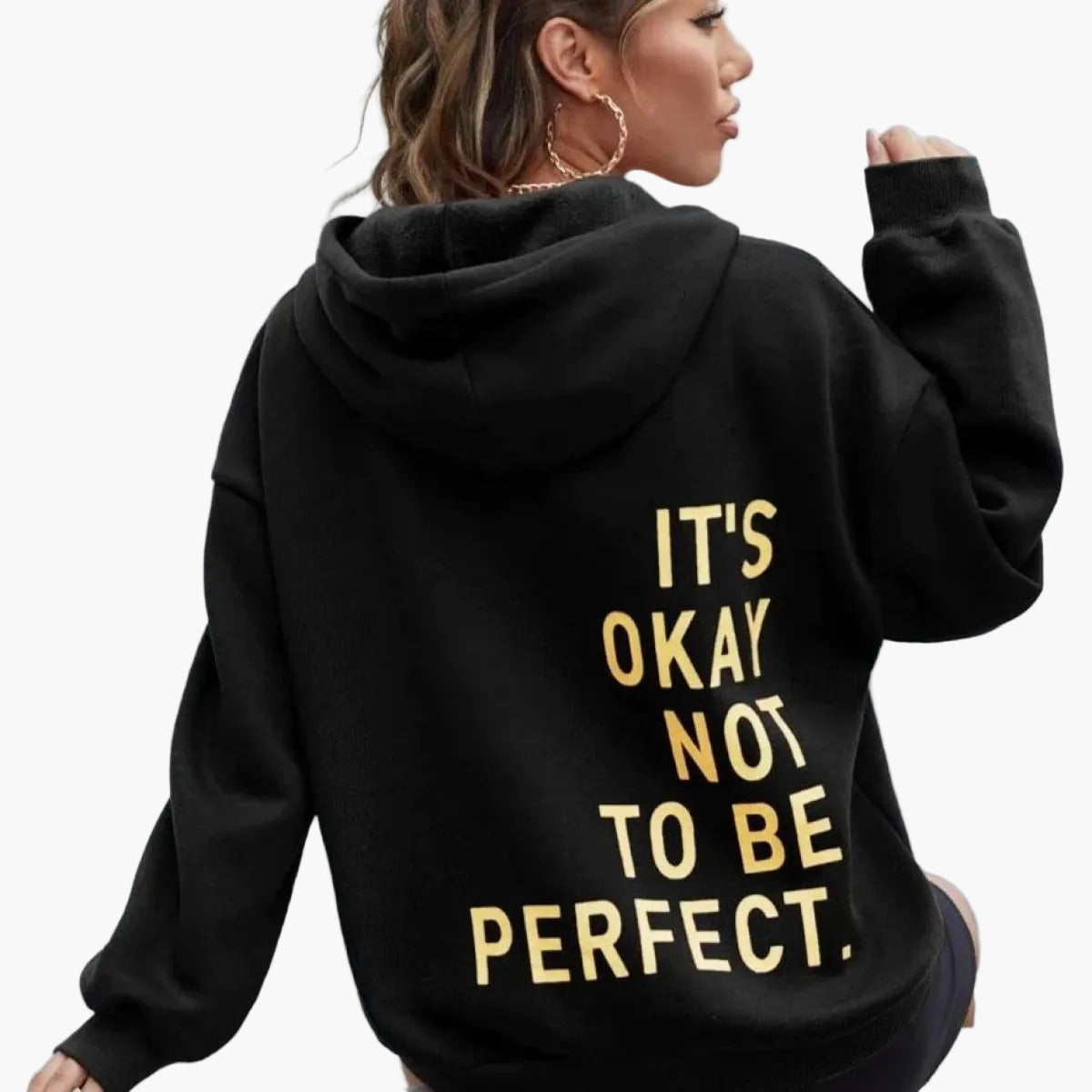 Damen Oversized Hoodie mit Spruch – Streetwear Pullover für Herbst und Winter, Motiv: It's Okay Not To Be Perfect