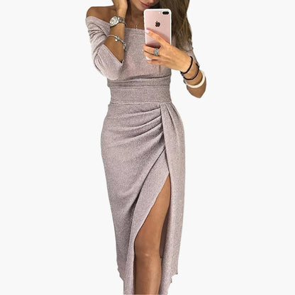 Damen Off-Shoulder Elegantes Abendkleid mit Schlitz – Perfekt für Feste & Partys