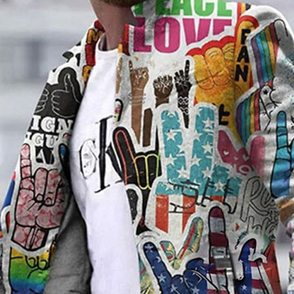 Herren Grafikmantel Modern Streetwear – Langer Mantel mit auffälligem Design für Alltag und Events
