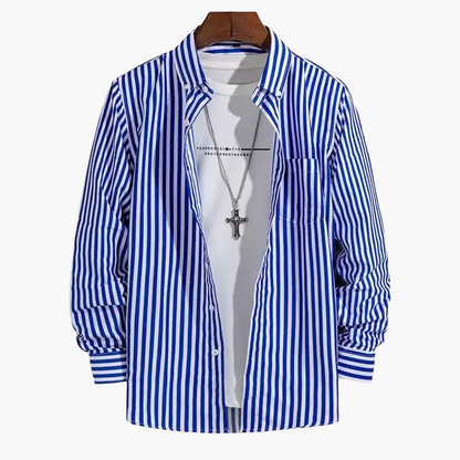 Herren Business Freizeithemd mit Streifenmuster – Modernes Langarmhemd für Büro und Alltag