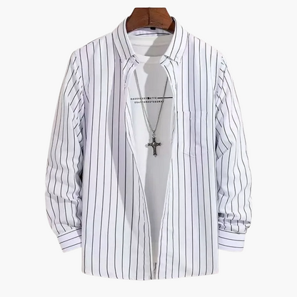 Herren Business Freizeithemd mit Streifenmuster – Modernes Langarmhemd für Büro und Alltag