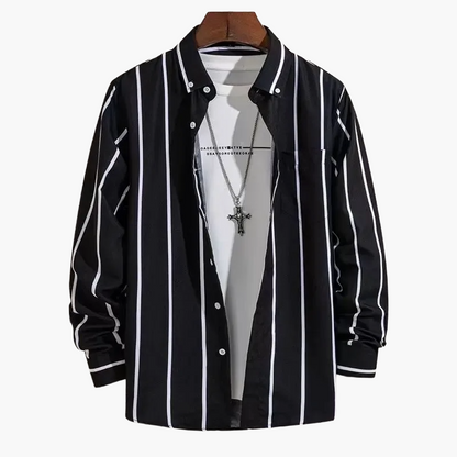 Herren Business Freizeithemd mit Streifenmuster – Modernes Langarmhemd für Büro und Alltag