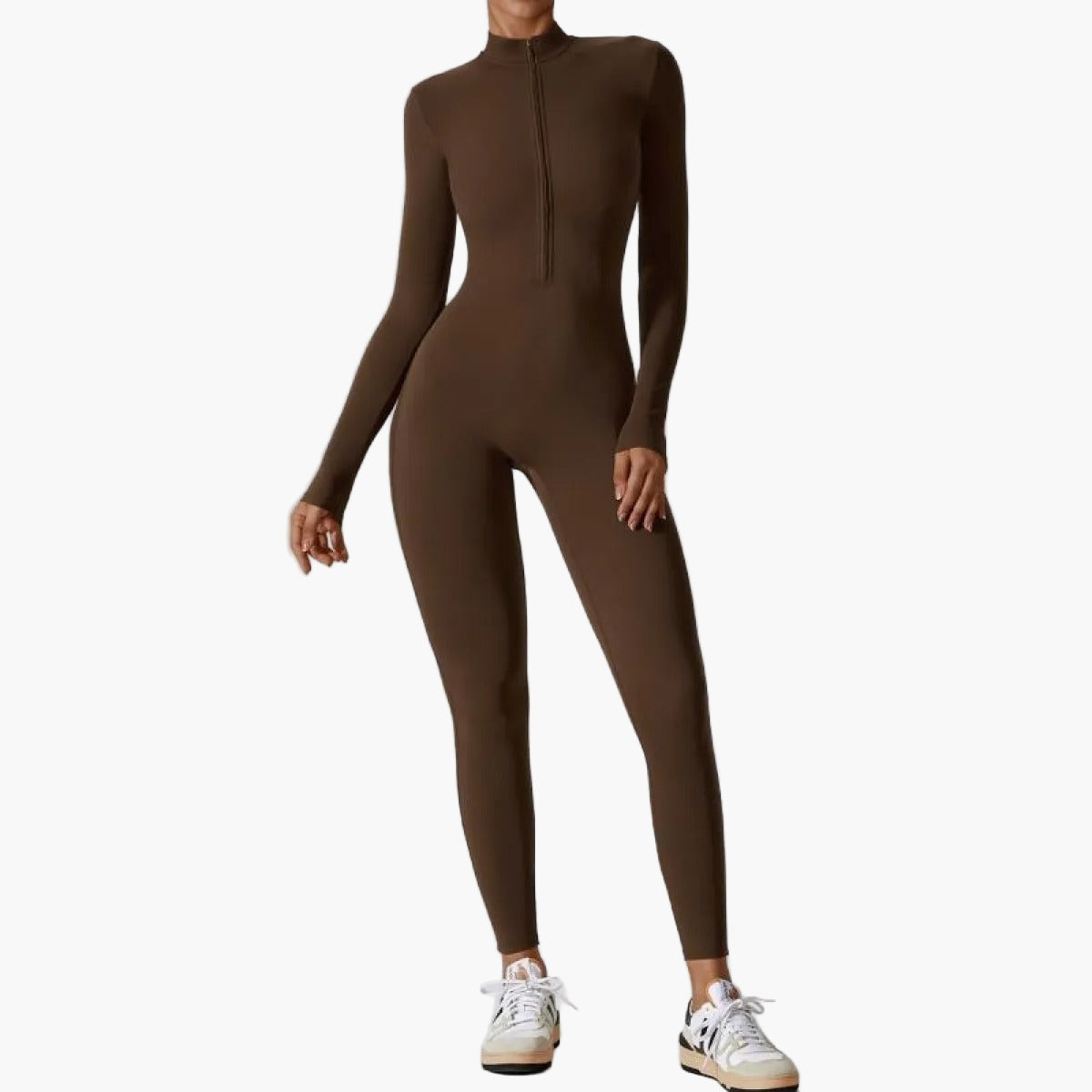 Damen Einteiler Langarm Jumpsuit mit Reißverschluss – Sportlich & Figurbetont für Freizeit und Fitness