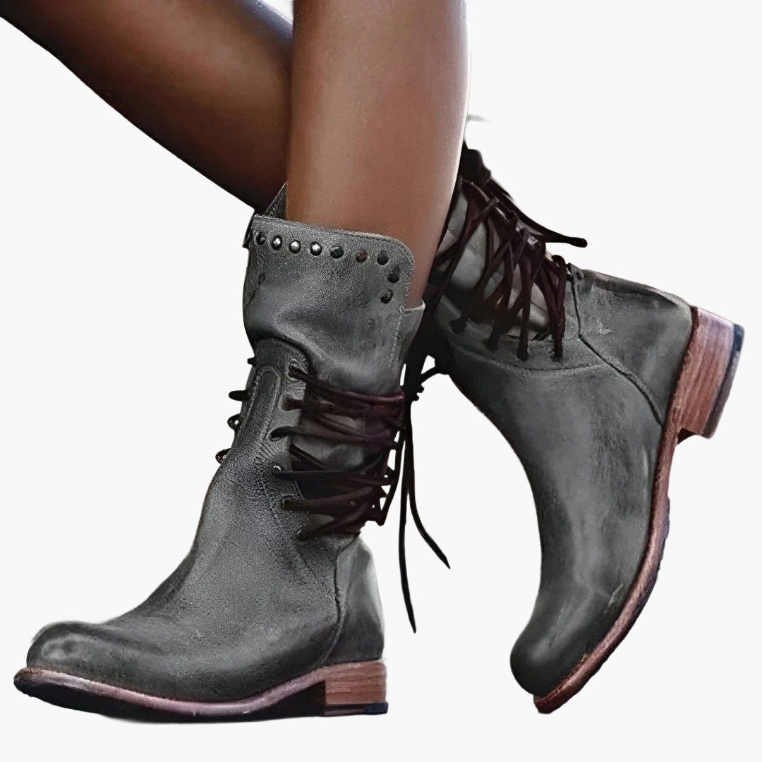 Damen Vintage Leder Stiefeletten mit Schnürung – Robuste Booties für Abenteuer & Freizeit