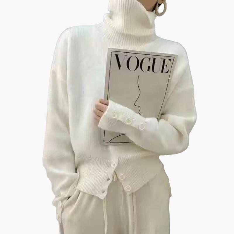 Damen Strickpullover mit Knopfleiste – Modischer Oversize Stil, ideal für Freizeit und Büro