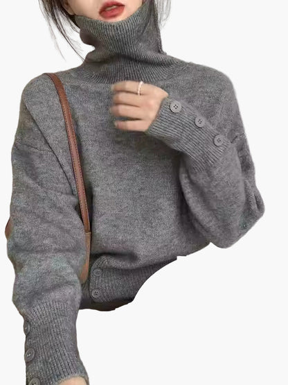 Damen Strickpullover mit Knopfleiste – Modischer Oversize Stil, ideal für Freizeit und Büro
