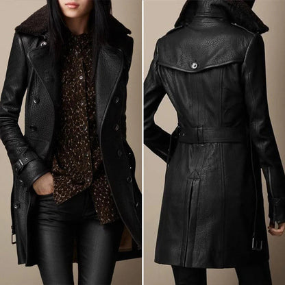 Damen Leder Trenchcoat – Eleganter Mantel im modernen Streetstyle-Look für modebewusste Frauen