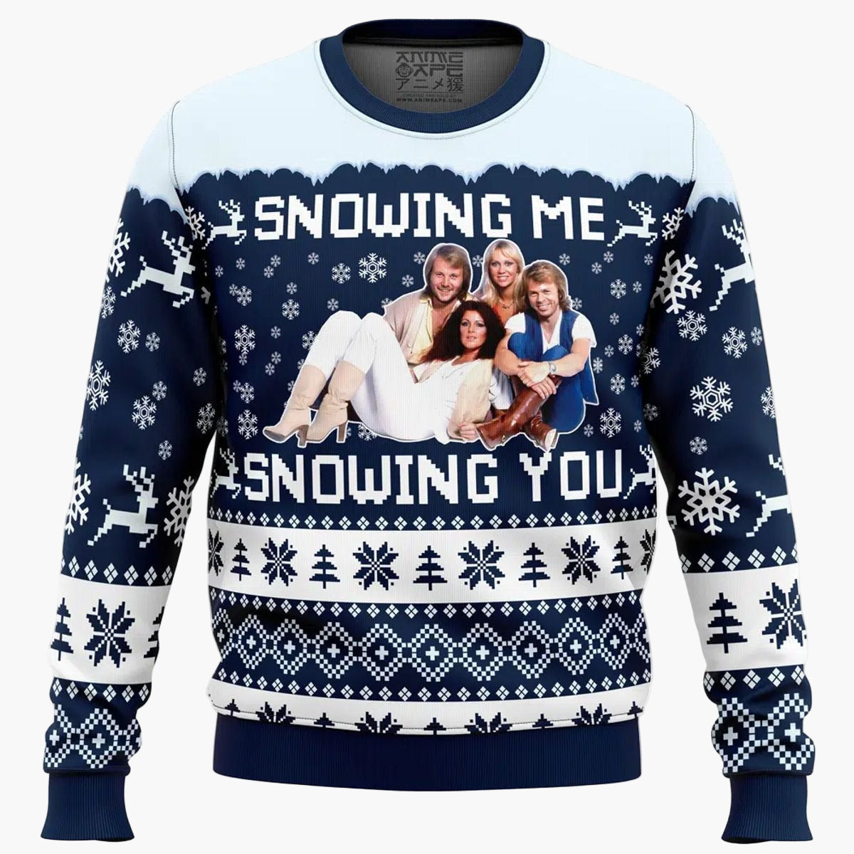 Unisex Weihnachts-Pullover ABBA „Snowing Me Snowing You“ – Lustiger Retro Ugly Christmas Sweater für Musikfans