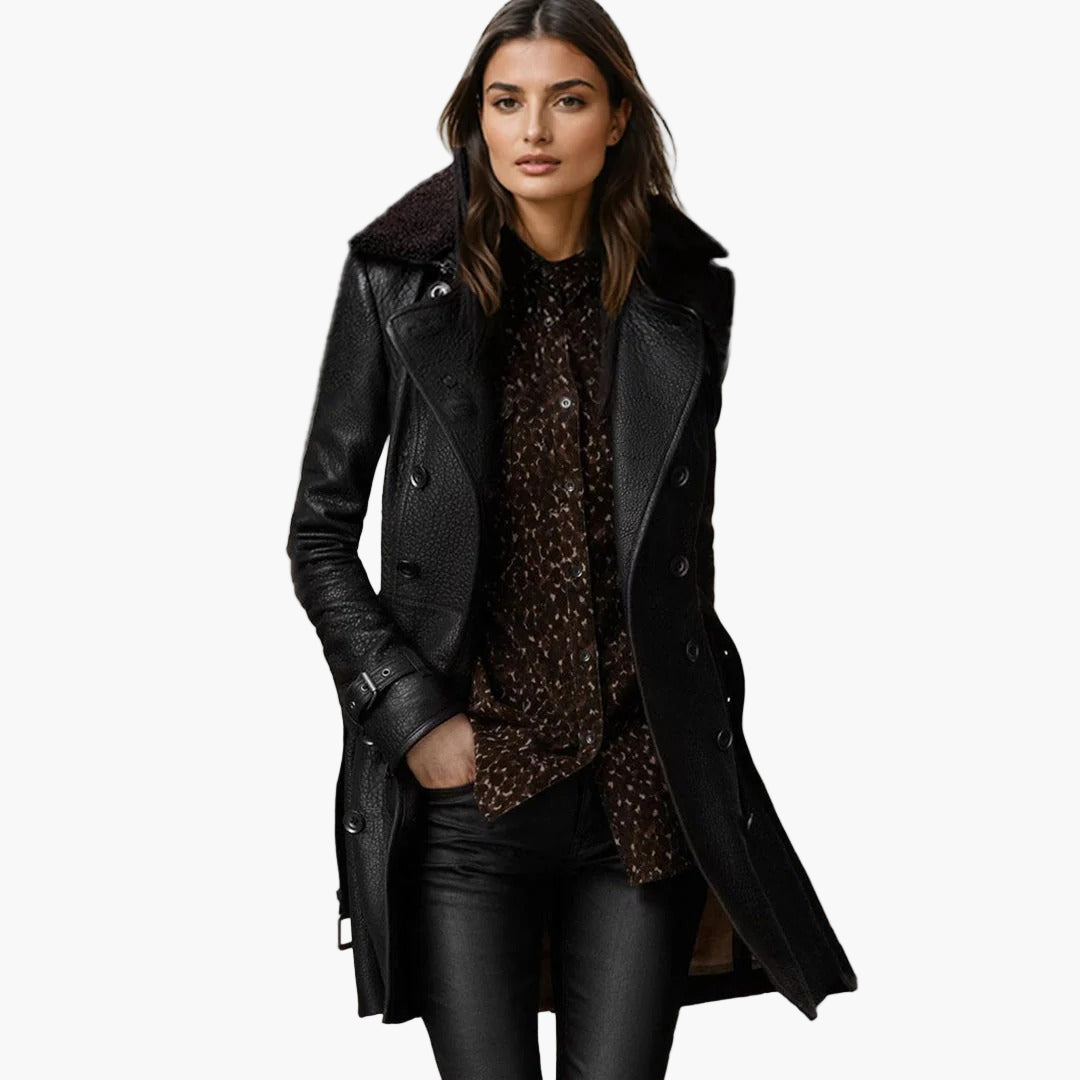 Damen Leder Trenchcoat – Eleganter Mantel im modernen Streetstyle-Look für modebewusste Frauen