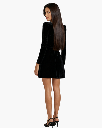 Damen Samt Partykleid mit Kristallverzierungen und langem Arm – Eleganter Festtags-Look für besondere Anlässe