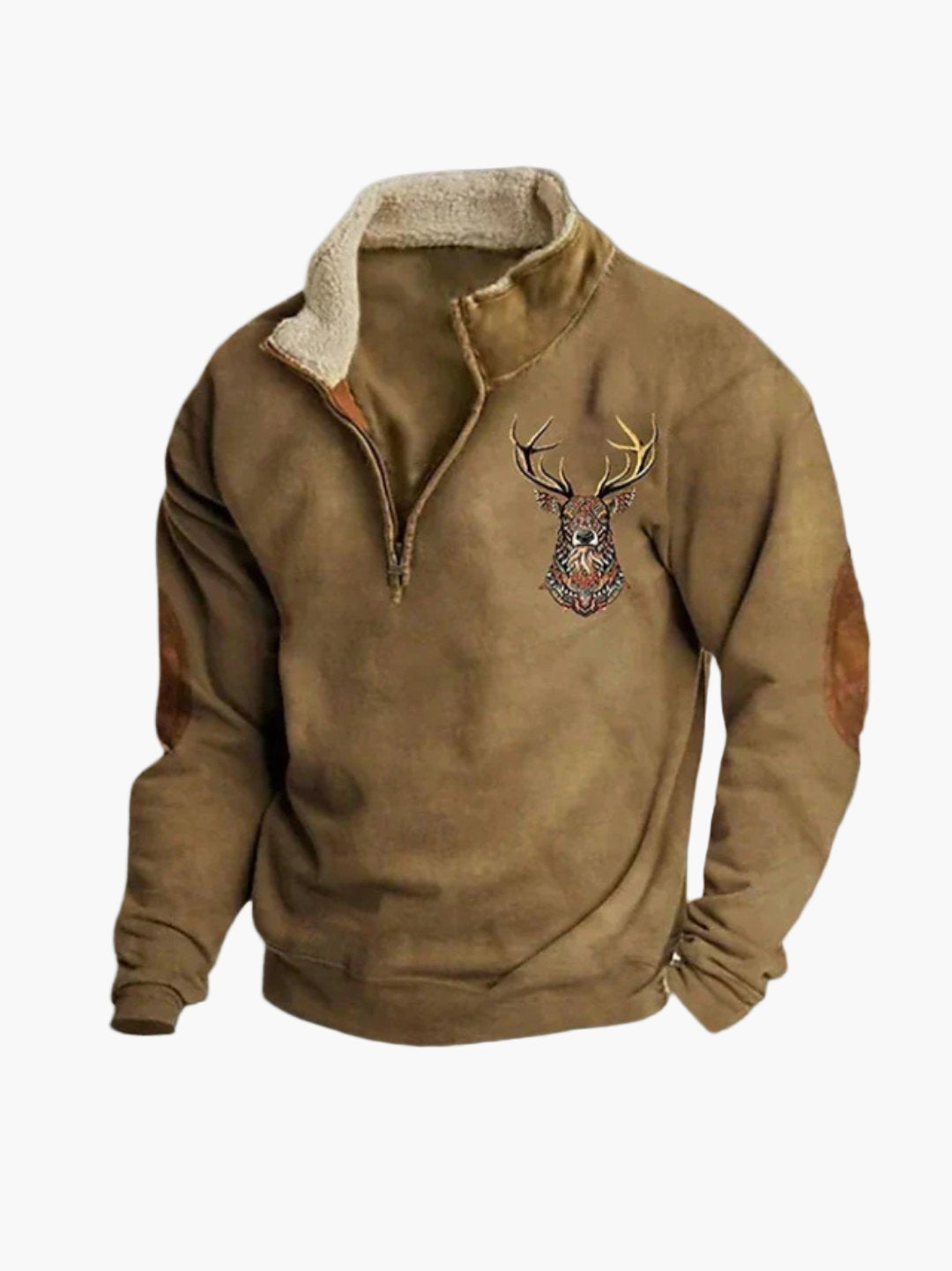 Herren Sweatshirt mit Viertelreißverschluss und Hirsch-Print – Lässiger Komfort für Outdoor & Alltag