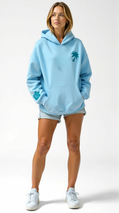 Damen Kapuzenpullover im Oversize-Look mit tropischer Stickerei – Freizeit & Streetwear Hoodie