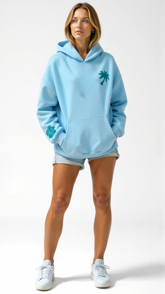 Damen Kapuzenpullover im Oversize-Look mit tropischer Stickerei – Freizeit & Streetwear Hoodie