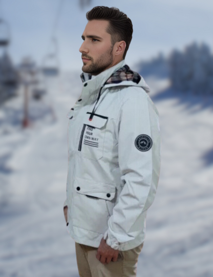 Herren Winter Outdoor Jacke – Funktionaler Parka mit Kapuze und Statement-Design für kalte Tage