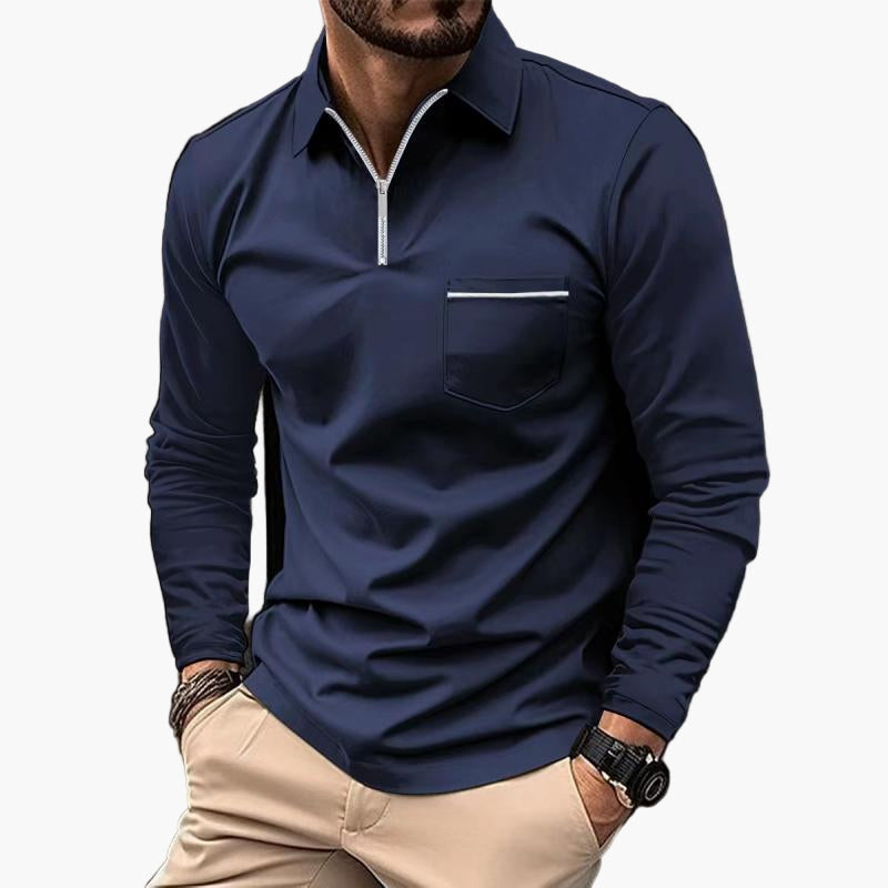 Herren Langarm-Poloshirt mit Brusttasche – Klassischer Stil für Alltag und Büro