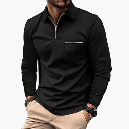Herren Langarm-Poloshirt mit Brusttasche – Klassischer Stil für Alltag und Büro