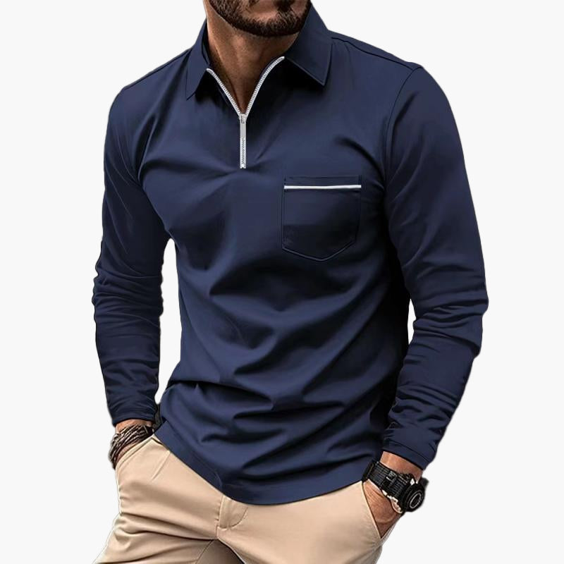 Herren Langarm-Poloshirt mit Brusttasche – Klassischer Stil für Alltag und Büro