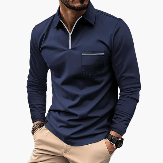 Herren Langarm-Poloshirt mit Brusttasche – Klassischer Stil für Alltag und Büro