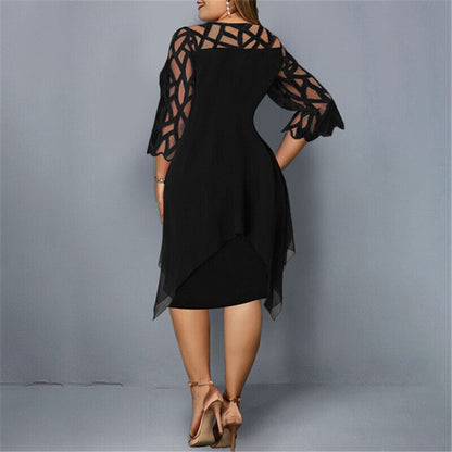 Damen Elegantes Midikleid mit Spitzenärmeln – Stilvolles Übergrößen Cocktailkleid für festliche Anlässe