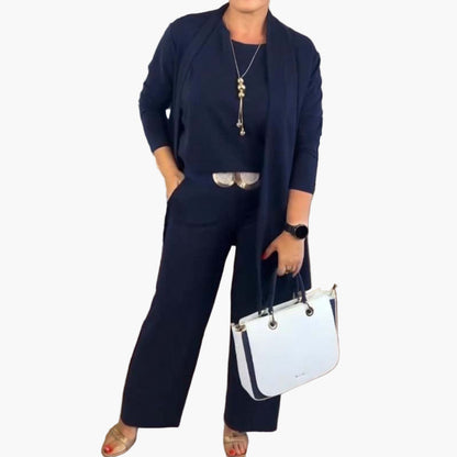 Damen 3-Teiliges Elegant & Komfort Set – Business & Freizeit Outfit mit Cardigan, Top & Hose