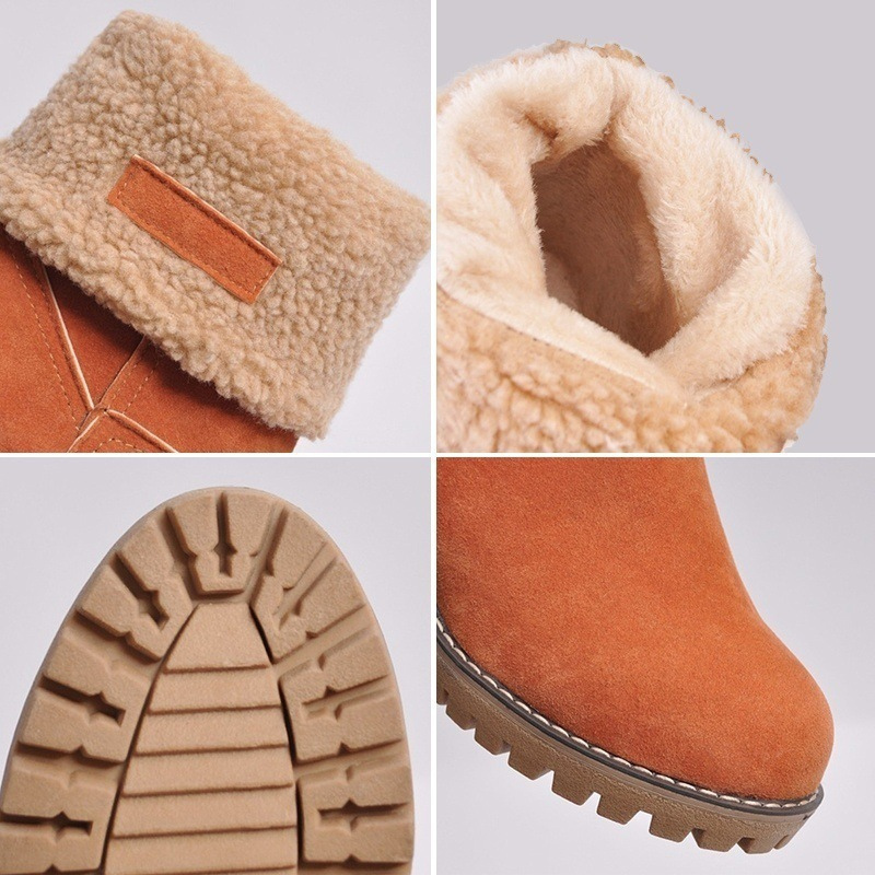 Damen Winter Stiefeletten mit Warmfutter und Faltbarem Design – Bequeme Suede Boots für Alltag und Freizeit