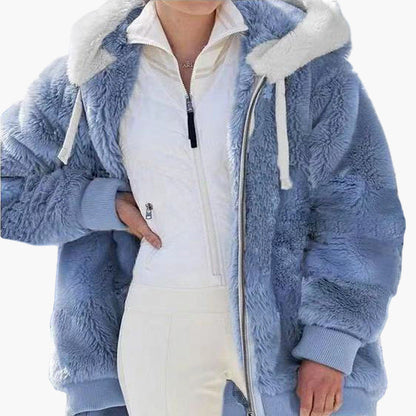 Damen Winterjacke mit Kapuze und Reißverschluss – Kuscheliger Freizeitmantel für kalte Tage