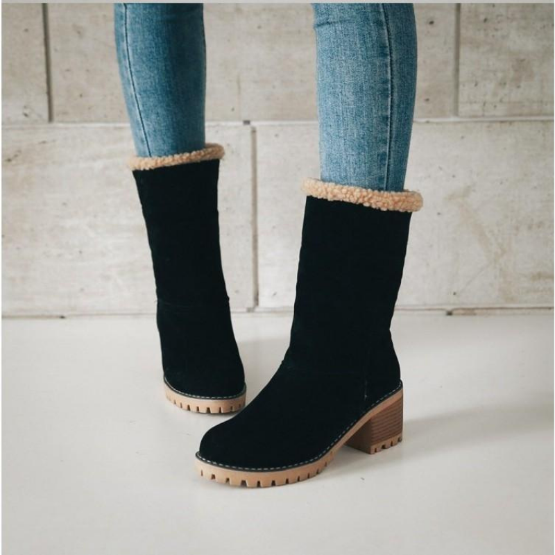 Damen Winter Stiefeletten mit Warmfutter und Faltbarem Design – Bequeme Suede Boots für Alltag und Freizeit