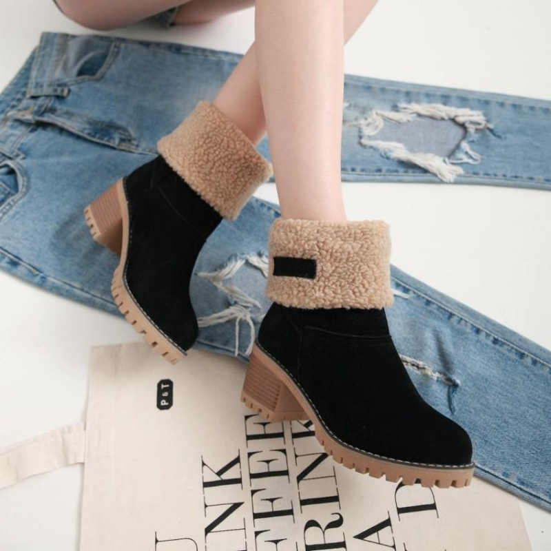 Damen Winter Stiefeletten mit Warmfutter und Faltbarem Design – Bequeme Suede Boots für Alltag und Freizeit