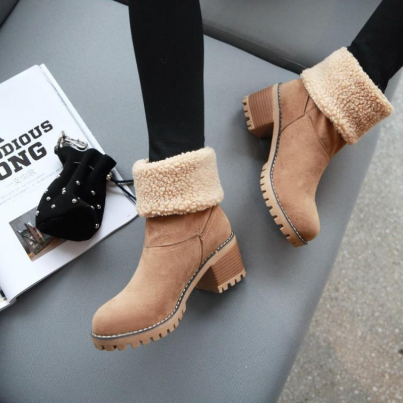Damen Winter Stiefeletten mit Warmfutter und Faltbarem Design – Bequeme Suede Boots für Alltag und Freizeit