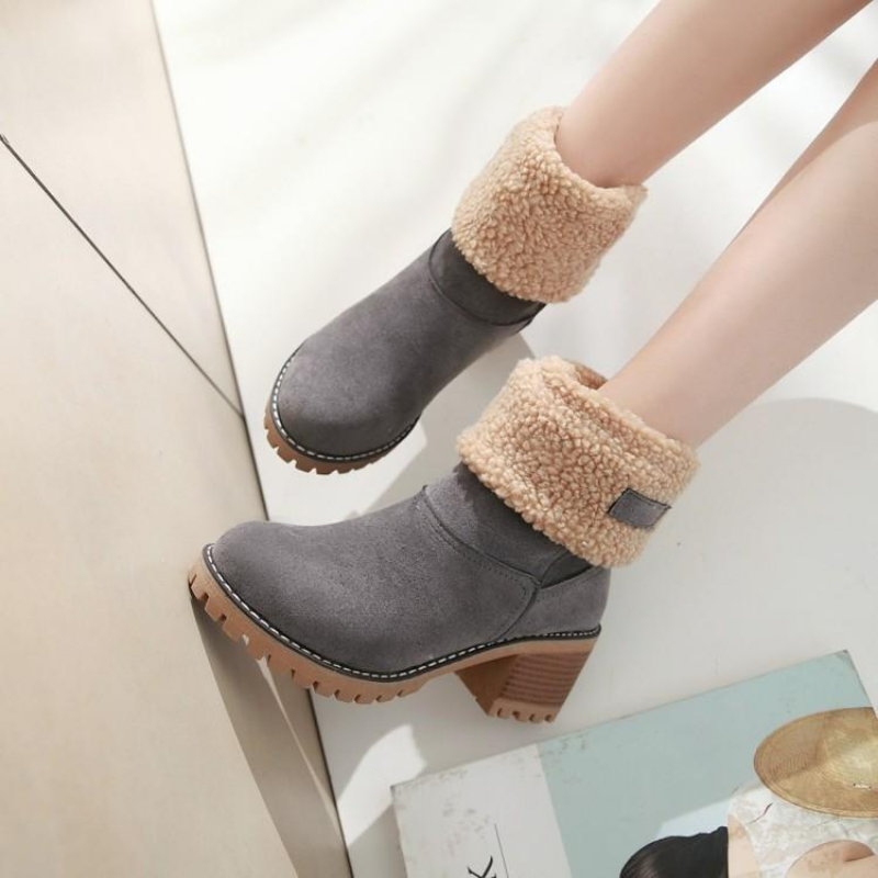 Damen Winter Stiefeletten mit Warmfutter und Faltbarem Design – Bequeme Suede Boots für Alltag und Freizeit