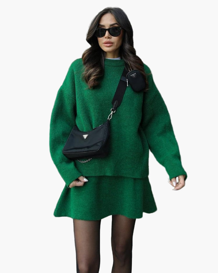 Damen Zweiteiliges Strickset – Modischer Pullover und Rock für Herbst & Winter